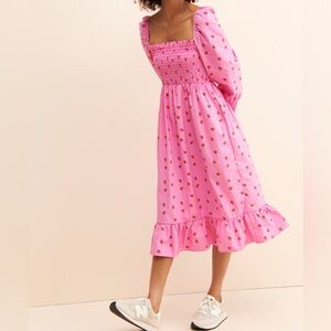 NEW NWT Cras Florence Midi Dress Cottage Core Pink Strawberry Gown small 36